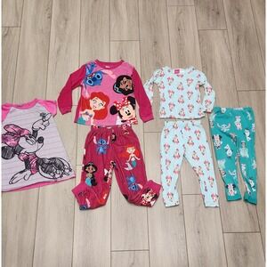 Disney Kids Pajama Bundle Minnie Mouse Princess Stitch Olaf Girls 4T 5 6pc Lot‎